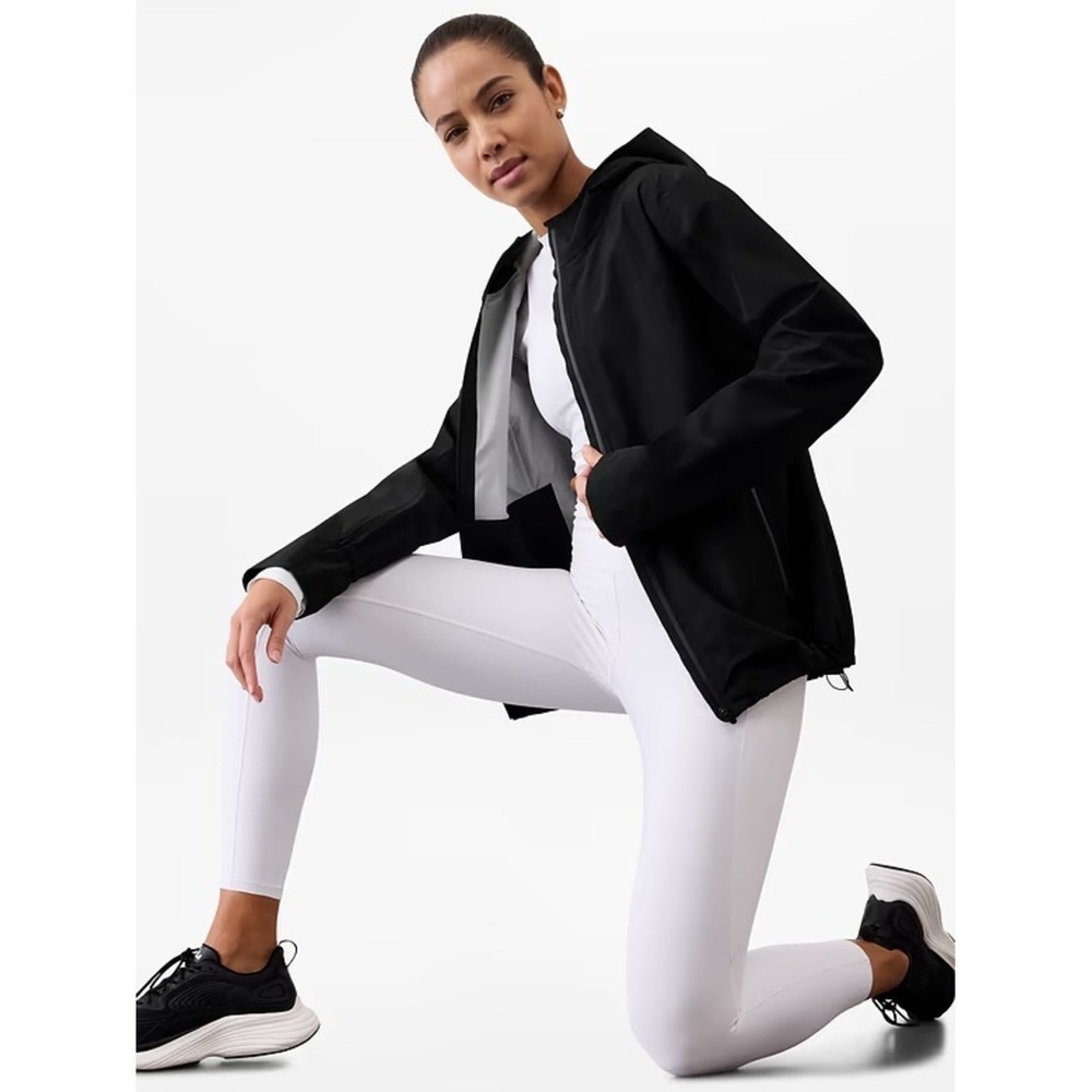 Athleta Navy Hooded Rain Jacket with Full Zip